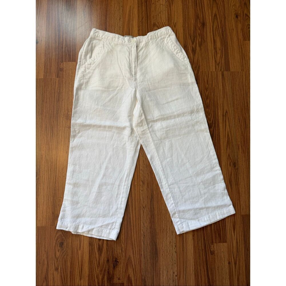 L.L. Bean Women's Classic Fit Linen Straight Cropped Trouser Pants White Size 6